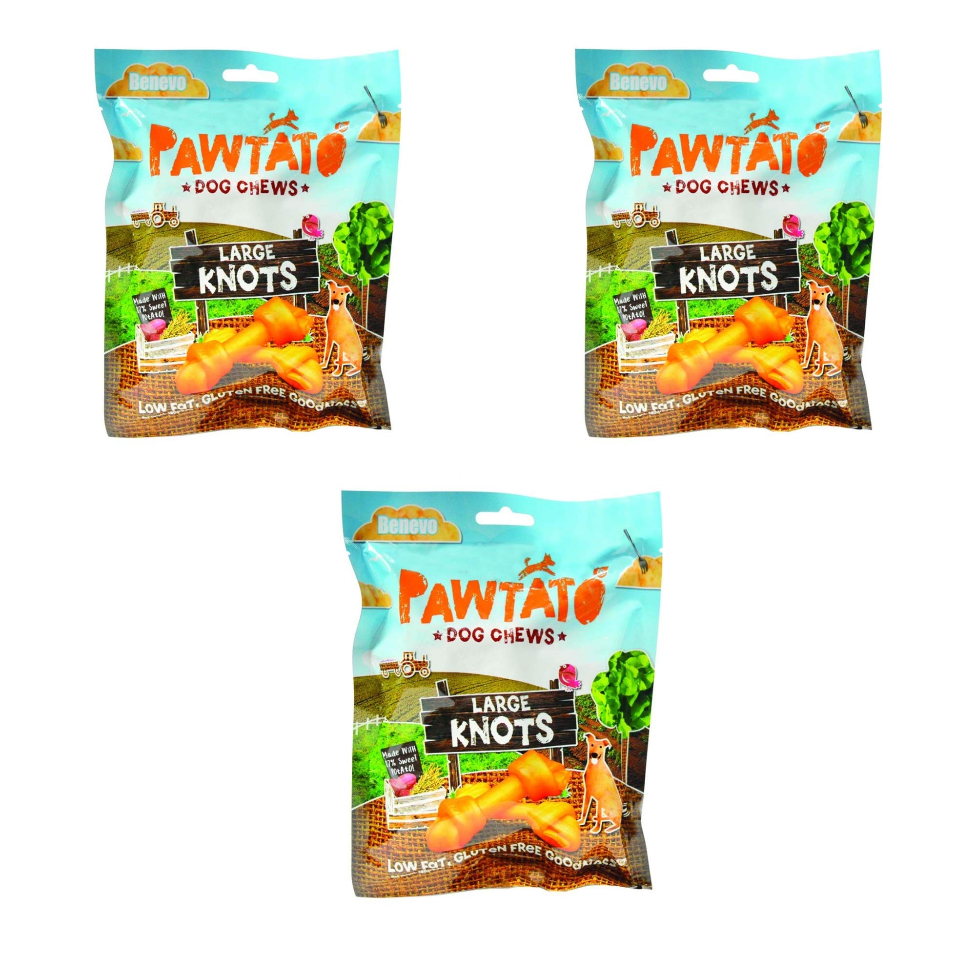 Benevo Pawtato Large Knots Dog Chews, 180g - 3Pack