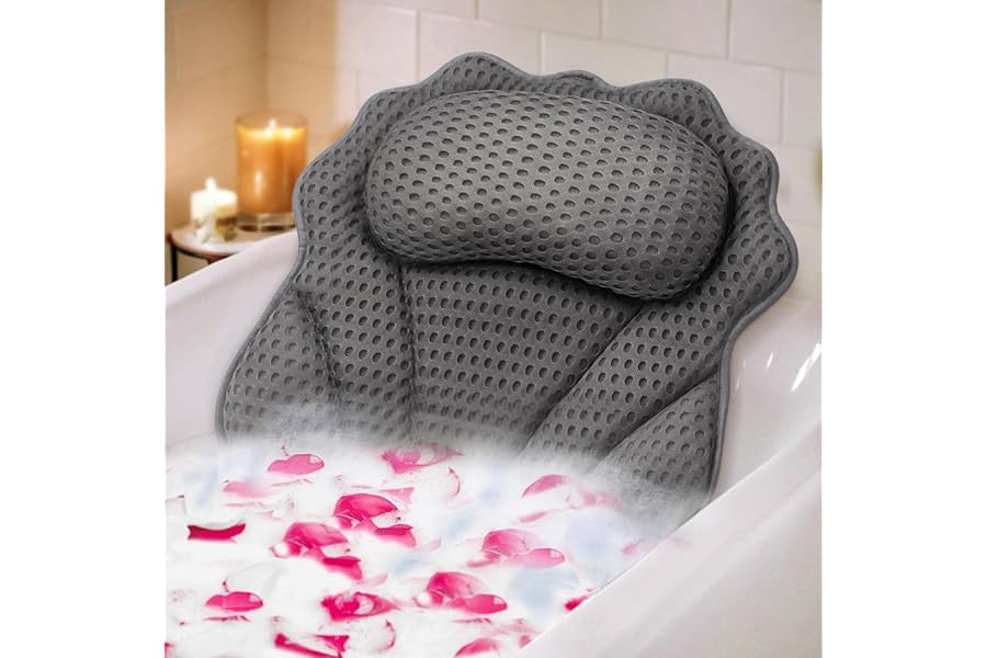Bath Pillow RUVINCE Ergonomic Luxury Bathtub Pillow with Head,Neck, Shoulder and Back Support, 4D Bath Pillows for tub with 6 Powerful Suction Cups, Fits All Bathtub