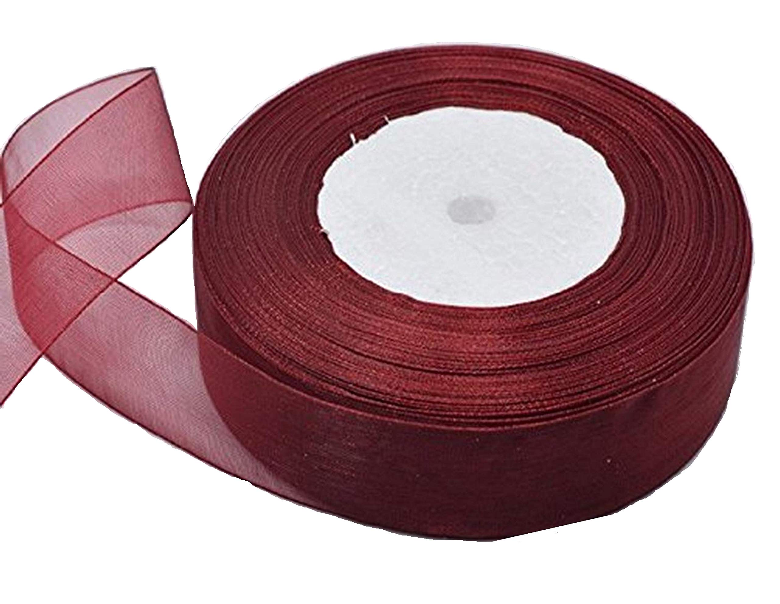 Maroon Organza Ribbon 25mm (1 Inch) Wide 44 Meters s Gift Wrap Ribbon, Ribbons for Gift Wrapping, Christmas Ribbon, Gift Wrapping Ribbon for Crafting, Wedding Party Decor