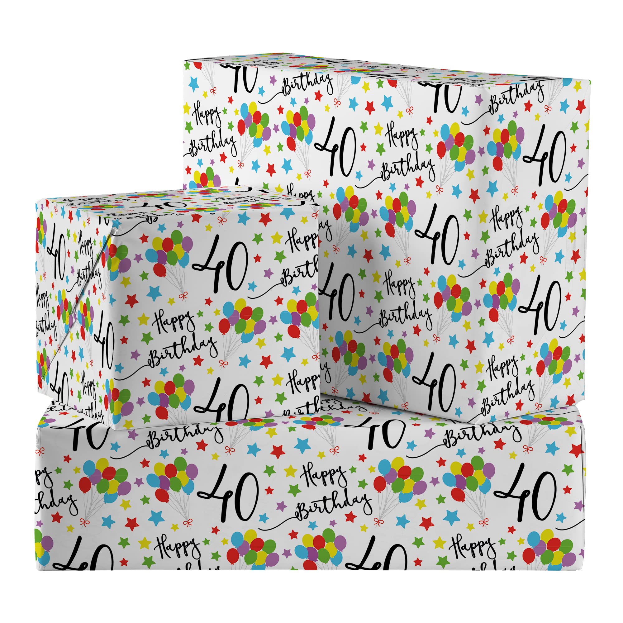 Hunts England - 2 Sheets Of 40th Birthday Luxury Wrapping Paper - Includes 2 Gift Tags - Age 40 Folded Gift Wrap For Him/Her - Iconic Collection - Colourful Age Forty Gift Wrap For Men/Women