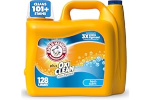 ARM & HAMMER Plus OxiClean Stain Fighters Liquid Laundry Detergent, Fresh Scent, 166.5 fl oz, 128 Loads