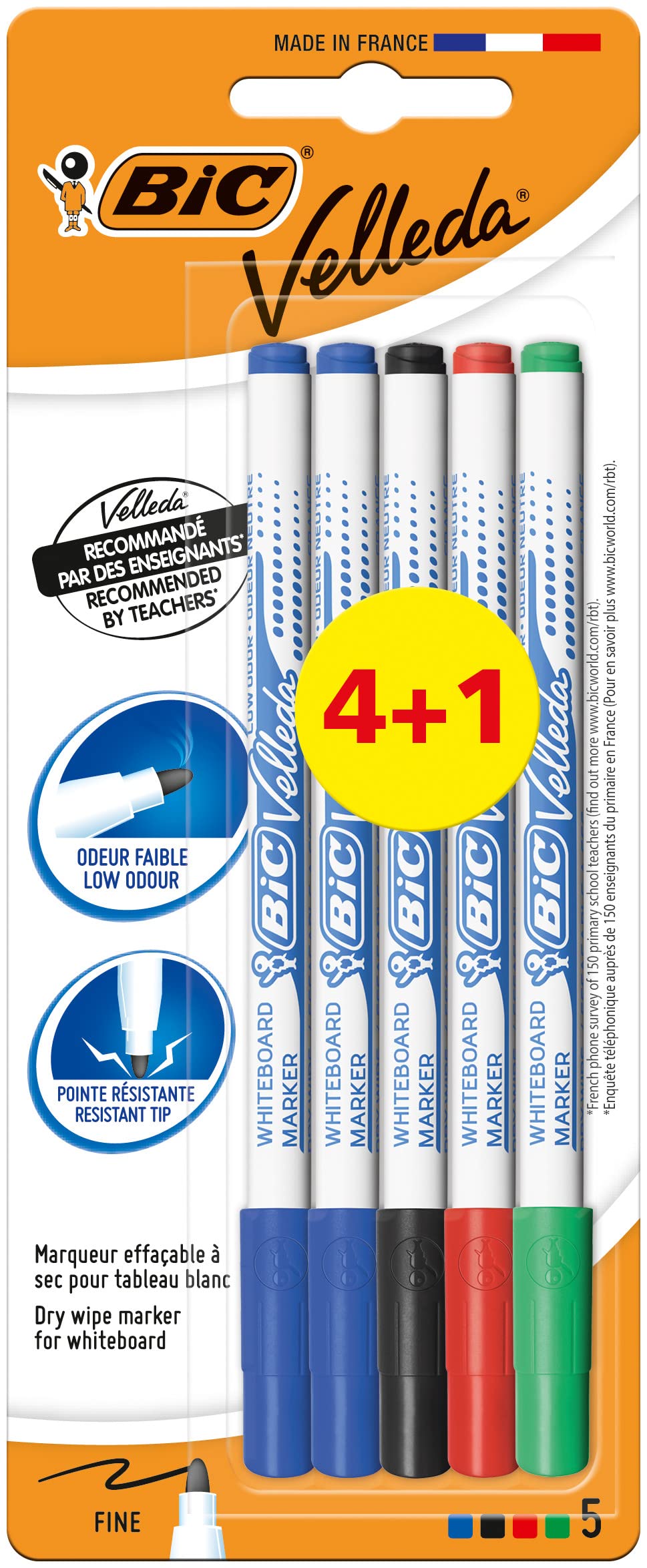 BIC Velleda 1721 Whiteboard Pens - Assorted Colours, Pack of 4+1
