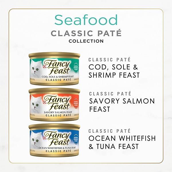 PURINA FANCY FEAST SEAFOOD CLASSIC PATE COLLECTION GRAIN FREE WET CAT FOOD VARIETY PACK – (PACK OF 30) 3 OZ. CANS
