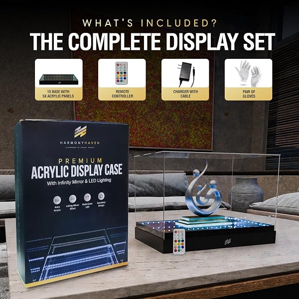 HARMONYHAVEN PREMIUM ACRYLIC DISPLAY CASE WITH INFINITY MIRROR & MULTI-COLOR LED LIGHTING – STURDY 4MM DESIGN, REMOTE-CONTROLLED LIGHTS, SIMPLE ASSEMBLY – COLLECTIBLES, ACTION FIGURES, SPORTS FIGURES