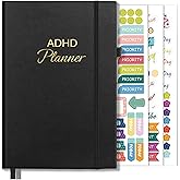 SUNEE Adhd Daily Planner for Adults,3-Month Undated Daily Weekly Monthly Planner for Productivity, Goal Setting, Time Management, Work & Life - for Men & Women,Vision Board + Stickers,Black