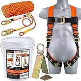 Safety Harness Fall Protection Kit - Roofing Harnesses 50ft Safety Rope | Safety Rope for Roofing Lanyard Kit 5 Gallon Bucket Kit Roof Top Anchor Men Construction Work 20pcs Nails Included