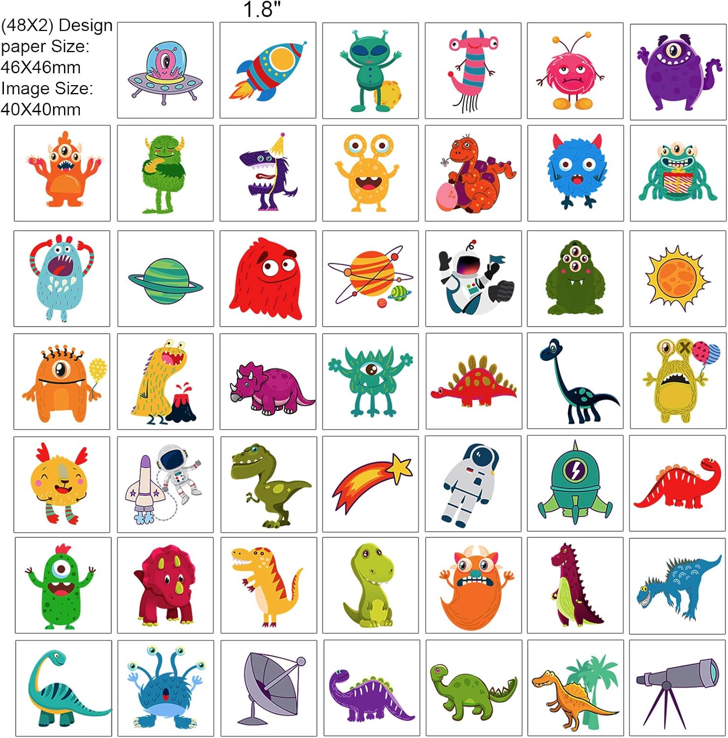 HOWAF 96pcs Temporary Tattoos for Kids Fake & Waterproof Childrens Temporary Tattoo Space Monster Dinosaur Tattoo Stickers for Boys Party Favors Birthday Party Supplies Kids Party Bag Filler - Image 5