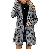 chouyatou Womens Business Casual Plaid Sweater Cardigan Open Front Notched Lapel Knit Blazer Jacket Coat