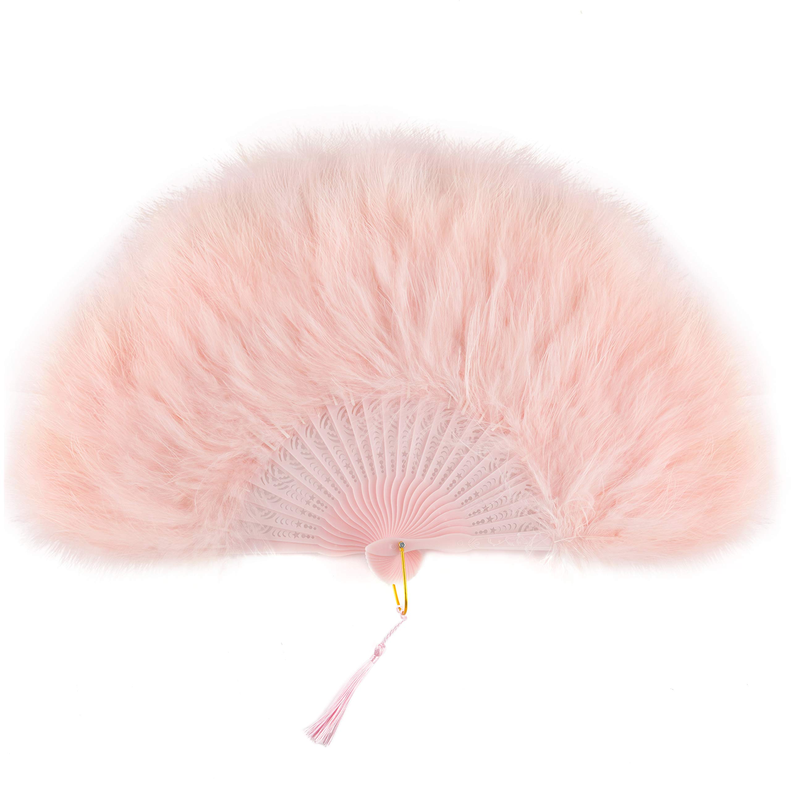 Coucoland 1920s Marabou Feather Fan Flapper Folding Hand Fans Feather Fan Handheld for 20s Vintage Gatsby Party (Pink) — image 1