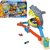 ​Hot Wheels City Shark Chomp Beach Playset &amp; 1:64 Scale Toy Car | 1:64 Scale Die-Cast Vehicle &amp; Track Set, 2 Ways to Play, Knock Out the Shark or Get Eaten