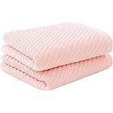 PiccoCasa Set of 2, Pink Ribbed Hand Towels for Bathroom 13 x 29 Inch 100% Cotton Soft Absorbent Soft Feeling Fast Drying Towels Hotel Spa Towel Face Towel