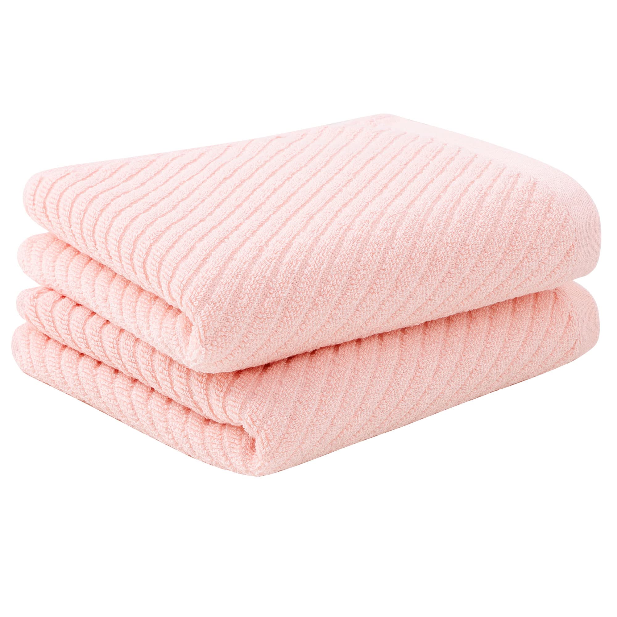 PiccoCasa Cotton Hand Towels 2 Pack Ribbed Hand Towels for Bathroom Soft and Highly Absorbent Small Hand Towel - Pink 34 x 74cm Hotel Spa Towel Face Towels Set