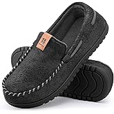 HomeTop Men's Suede Memory Foam Moccasin Slippers Soft Plush Warm Lining House Shoes