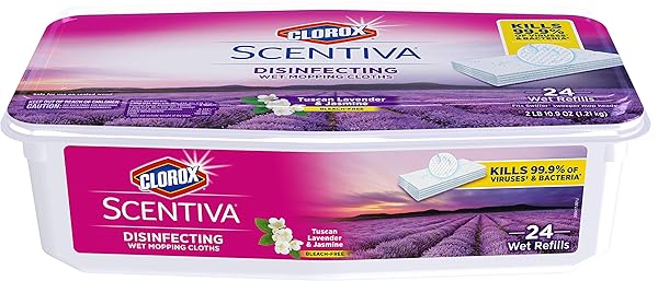 CLOROX DISINFECTING WIPES CLOROX SCENTIVA DISINFECTING WET MOPPING PAD REFILLS FOR FLOOR CLEANING, TUSCAN LAVENDER & JASMINE, 24 COUNT
