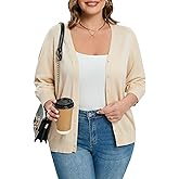 Women's Plus Size Cardigan Open Front Oversized Button Lightweight Sweaters V Neck Loose 3/4 Sleeve Cardigans Knit Outwear