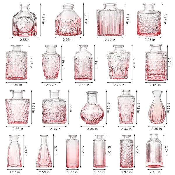 ARME BUD VASE SET OF 32, PINK VASES IN BULK BUD VASE FOR FLOWER SMALL GLASS VASES FOR WEDDING CENTERPIECES, VINTAGE CUTE MINI FLOWER VASE, HOME TABLE FLOWER DECOR