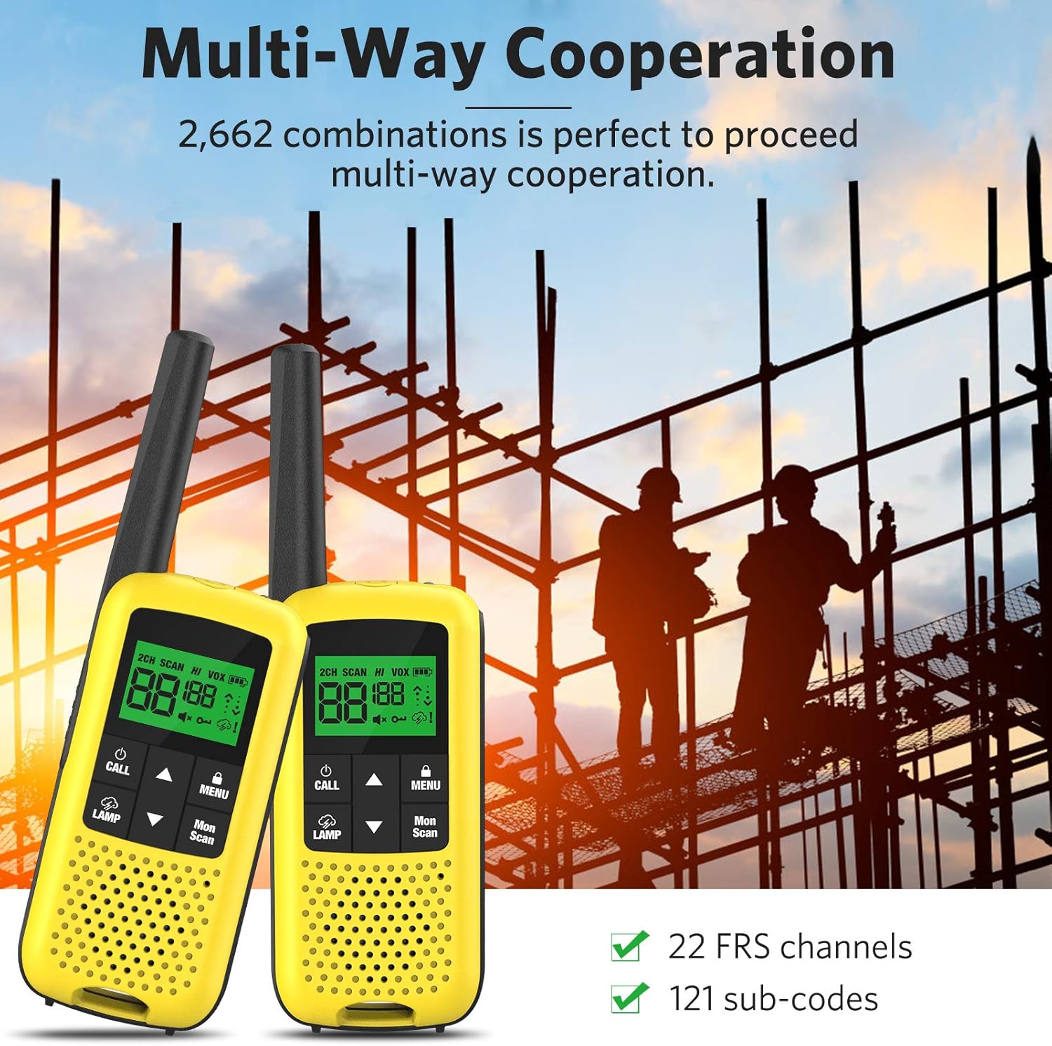 Walkie Talkies for Adults - COTRE Two Way Radios, Up to 32 Miles Long Range USB Rechargeable Walkie Talkies w/ 2662 Channels, NOAA & Weather Alerts, VOX Scan, LED Lamp for Outdoor Activities, Yellow: Car Electronics
