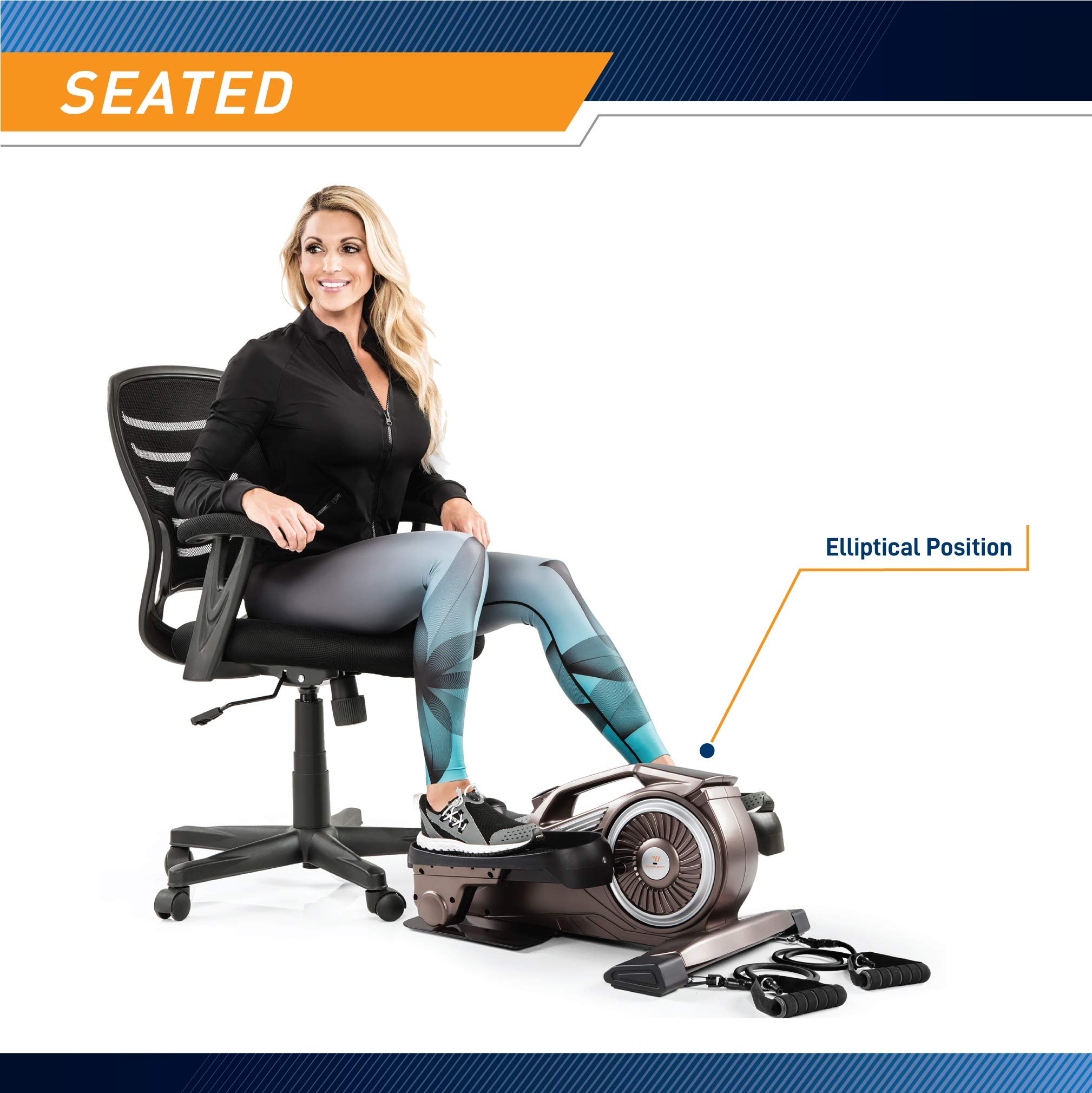 Marcy Bionic Body Magnetic Tension Under-Desk Elliptical Mini Stepper Trainer with Resistance Tubes NS-1009, One Size