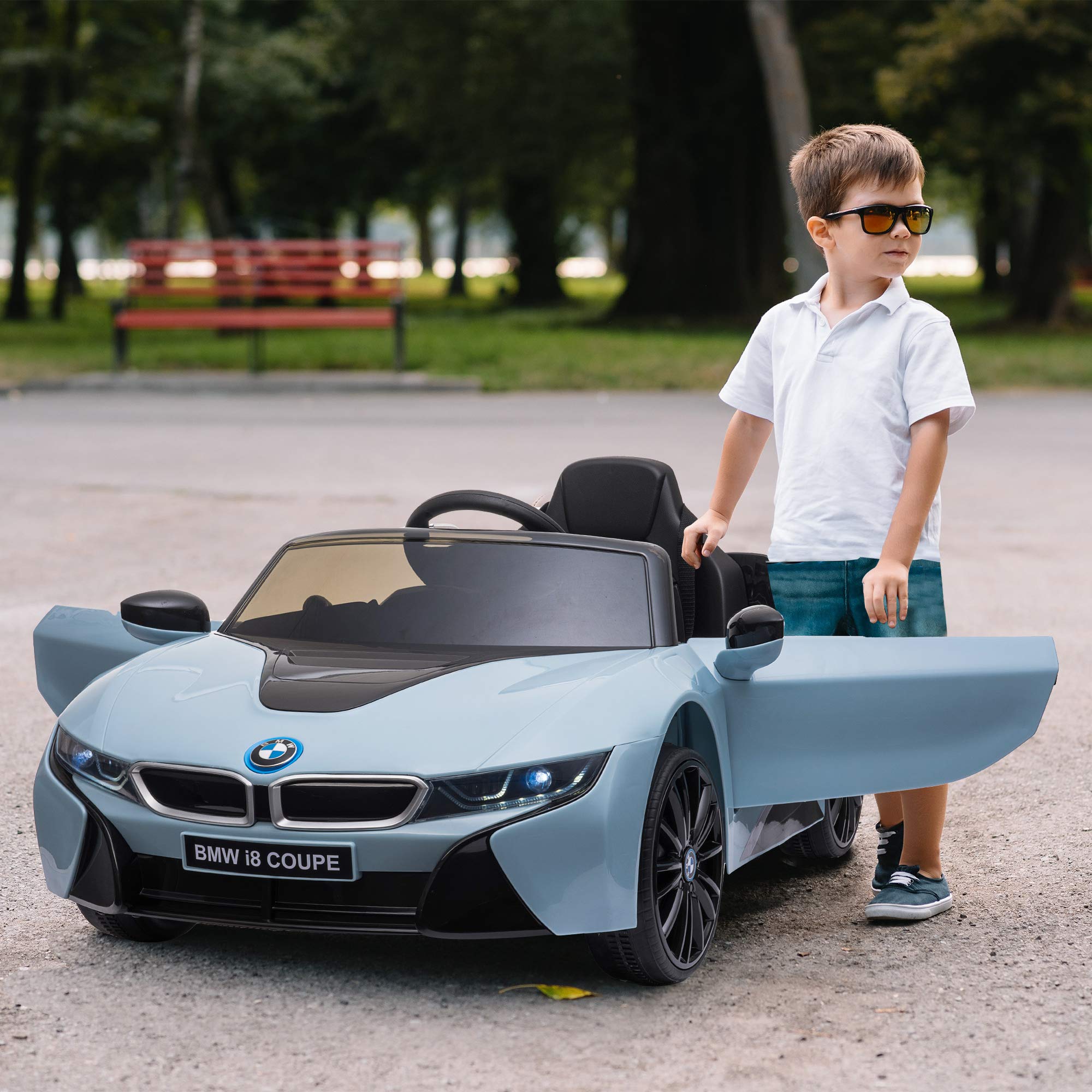 Aosom Licensed BMW I8 Coupe 6V Electric Car, Kids Ride-On Car, Battery Powered Toy with Remote Control Music Horn Lights Suspension for 37-96months Old, Blue