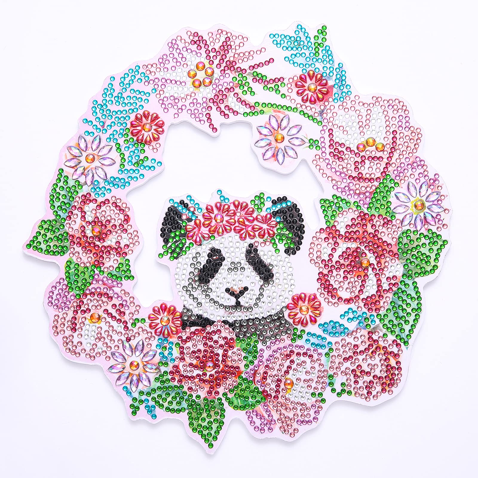 ABEUTY Diamond Painting Wreath Kit Special Shaped Drills, Flowers Plant Panda 5D DIY Diamond Art Wreath 23x23cm Mosaic Kits (Cute Panda)