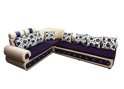 Lifestyle Solutions Multicolor Oak Wood 7 Seater L-Shaped Sofa Set For Living Room