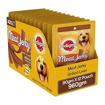 Pedigree Meat Jerky Adult Dog Treat, Grilled Liver, 12 Packs (12 x 80g)