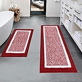 Pauwer Bathroom Rugs Sets 2 Piece, Non Slip Bath Mats, Absorbent Bath Rugs Floor Mat, Machine Washable Shower Rugs for Bathroom Floor, Tub and Shower, Red