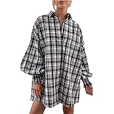 Plaid Flannel Shirts for Women - Oversized Long Sleeve Button Down Shirt Dresses Shacket Blouse Tops