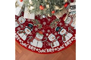 XCHI Red Let it Snow Snowman Rattan Winter Christmas Skirt Christmas Party Decorations for Home Xmas Holiday Winter Indoor Decro 48 Inch
