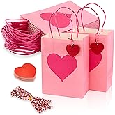 Arttdiy 25 Pcs Valentines Day Gift Bags with Handles, Valentines Treat Bags Goodie Bags with Tags, Heart Shaped Candy Bags Party Favor Reusable Paper Bags for Valentine Anniversary Wedding (Pink)