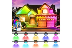 GEODURN 50FT Permanent Outdoor Lights, Waterproof 2-in-1 Eaves & Ground Stakes LED String Lights with App/Remote Control for House, Garden– Smart Color-Changing Lighting for Halloween Christmas Decorations