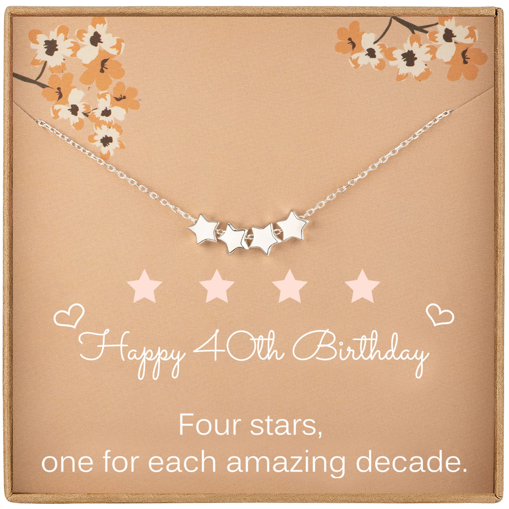 Weelody 40th Birthday Gifts for Women, Sterling Silver Four Star Necklace, Dainty Star Necklace, 6mm Star Beads, 1985 Birthday Jewellery Gifts for Her
