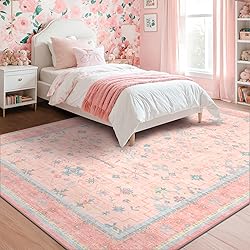 Pink Rugs for Bedroom Girls, 5x7 Washable Area Rug