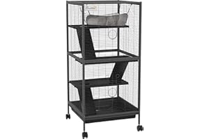 PawHut 4-Tier Rat Guinea Pig Rabbit Ferret Cage, 45" H Deluxe Rolling Metal Small Animal Cage for Mink Chinchilla Kitten with