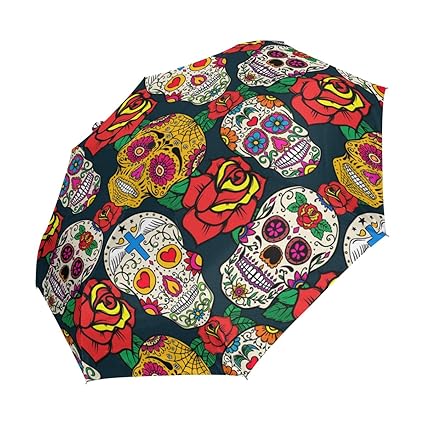 YZGO Compact Travel Umbrella Mexico Day Dead Sugar Skull Windproof & Waterproof Umbrella Canopy - Auto Open Easy Carrying for Car