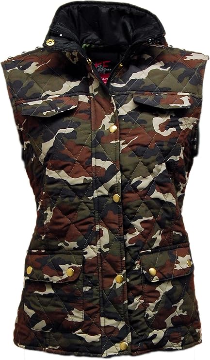 Womens Camo Camouflage Military Gilet Quilted Hooded Bodywarmer Jacket: Amazon.co.uk: Clothing