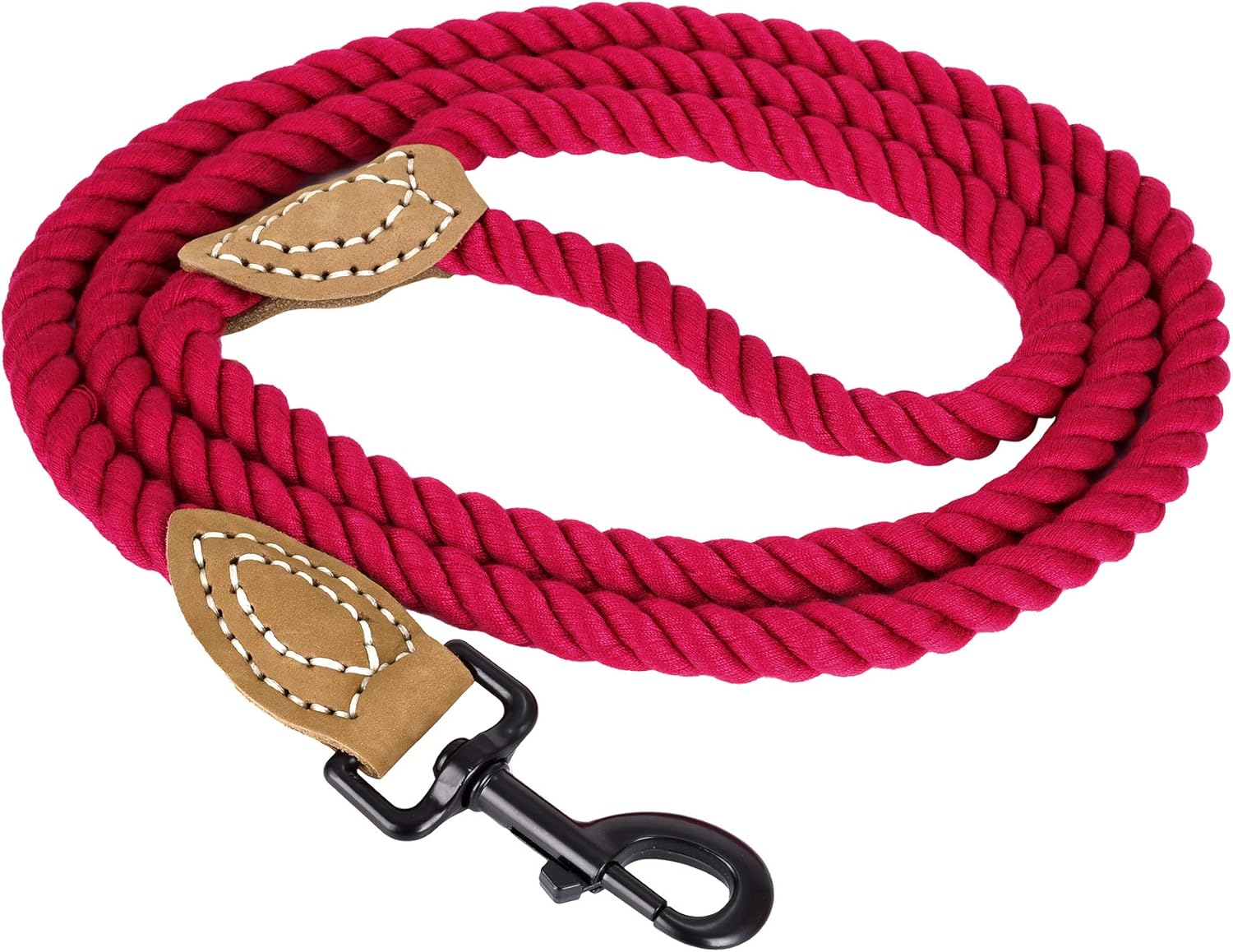 Mile High Life Braided Cotton Rope Leash with Leather Tailor Handle and Heavy Duty Metal Sturdy Clasp (Red, 5 FT) - Image 5