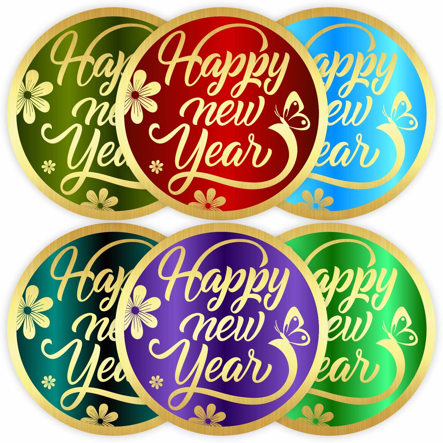 Happy New Year Stickers 2021 Seals Labels (Pack of 120) 2" Large Round Gold Foil Stamping on Black for Cards Gift Envelopes Boxes