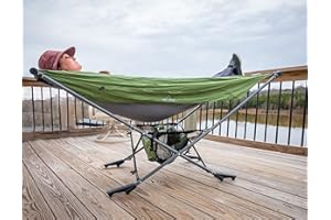 Republic of Durable Goods Portable Hammock with Stand Included Compact Folding Camping Hammock Stand for Travel Car Camping Mock One Hammock Chair Foldable (Green/Grey)