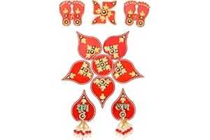 ADITRI CREATION Decorative Red Floor Rangoli with Shubh Labh Hanging & Laxmi Charan Swastik Combo Rangoli Acrylic Rangoli Indian Traditional Home Decor Gift for Home Interior Floor Decoration Festival Decorations