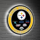 Team Sports America NFL Pittsburgh Steelers Multi-Win Superbowl Champions | Ultra-Thin LED Light Wall Sign Décor | Made in the USA | Football Fan Décor for Office, Living, Game or Bedroom