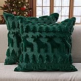 DFXSZ Christmas Pillow Covers 16x16 inch Set of 2 Green Christmas Tree Elk Decoration Soft Plush Faux Fur Jacquard Throw Pillows for Bedroom Sofa Holiday Festivals Winter Home Decor PTK069A16