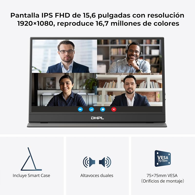 Monitor portátil 15,6 pulgadas Pantalla FHD 1080P IPS Altavoz incorporados Interfaz USB-C/HDMI Pantalla portátil para portátil, PC, Mac, móvil y consolas juegos funda protectora incluida