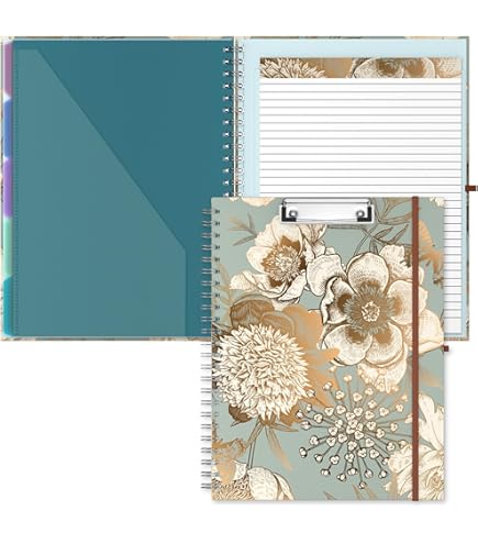 Porte-bloc Pliable Avec Rangement - Fleurs Bleues - 27,9x21,6 Cm - 5 Dossiers