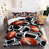 XYNHML Cartoon Rugby Comforter 3Pcs Sports Brown Rugby Theme Bedding Twin American Football Comforter Set for Kid Teen Girl Boy Black White Rugby Quilt Bed Decor with 1 Comforter and 2 Pillowcases
