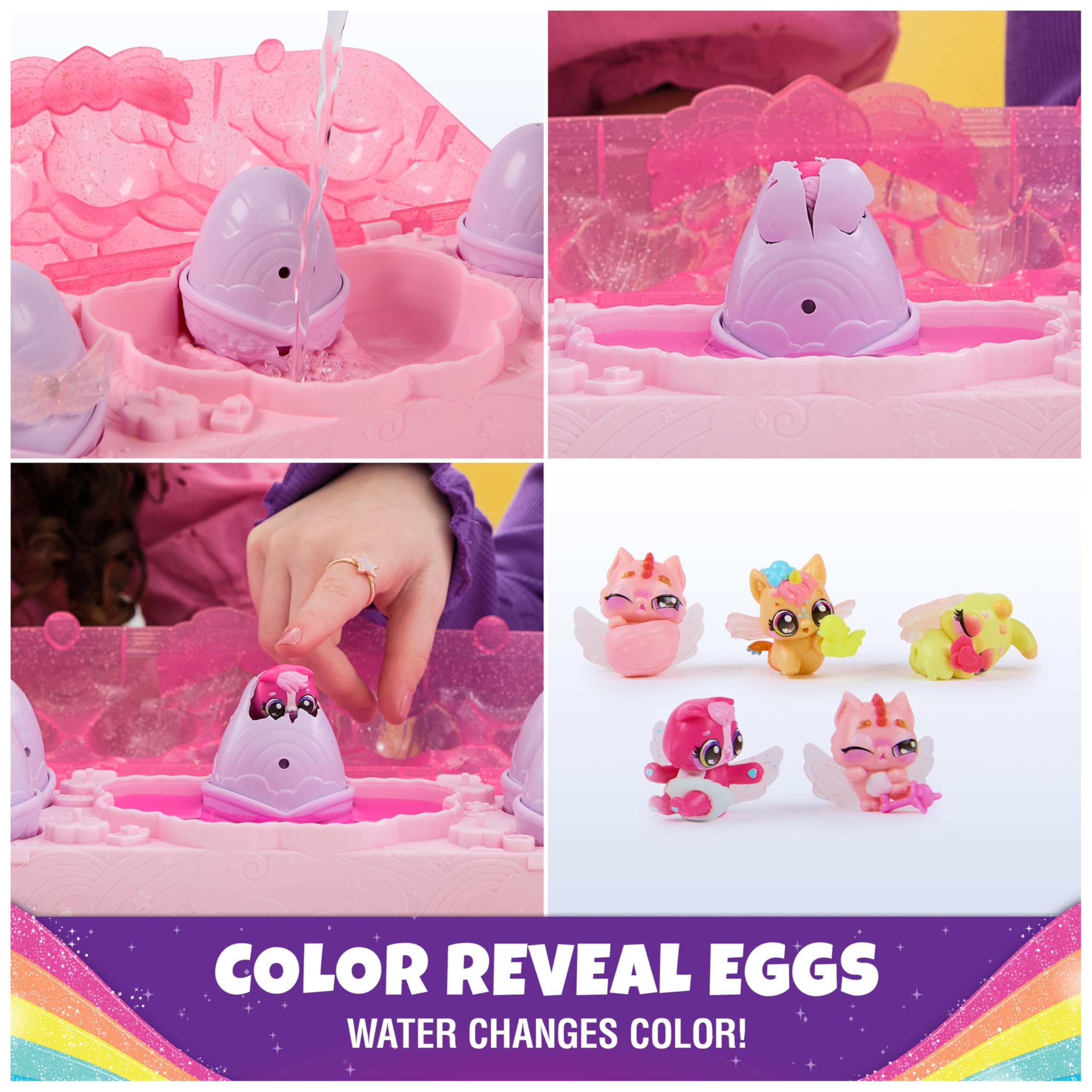 Hatchimals Alive, Rainbow Splash Egg Carton, 5 Mini Figures in Color Reveal Eggs & 10 Accessories, Gifts & Stocking Stuffers for Girls & Boys Ages 3 & up