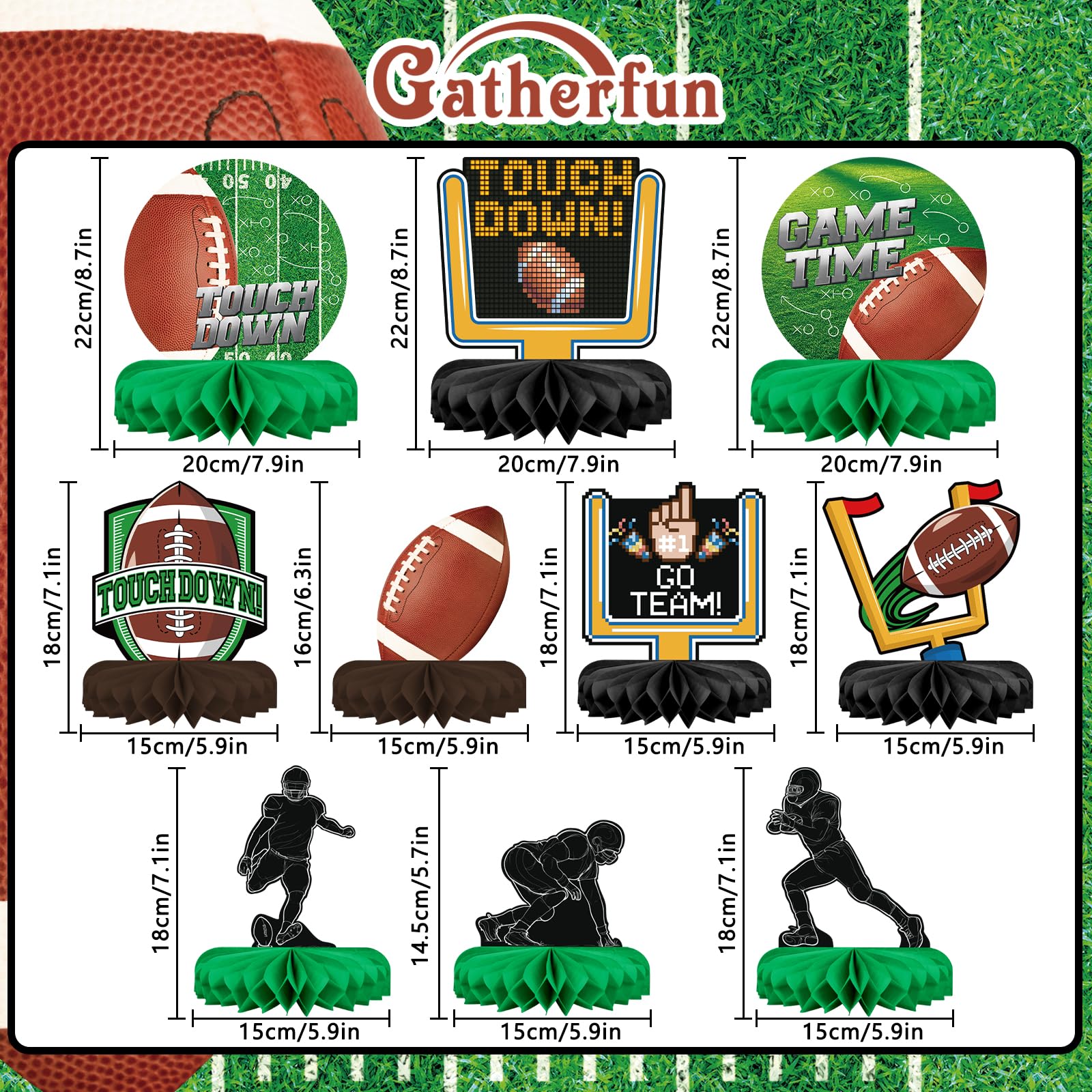 10PCS Football Party Decorations Football Table Centerpiece Football Honeycomb Centerpieces Table Toppers for Football Birthday Party Football Game