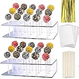 Faitoger 2 PCS Acrylic Lollipop Holder Cake Pop Stand Display Cake Pop Holder 100PCS Lollipop Sticks 100PCS Clear Treats Bags