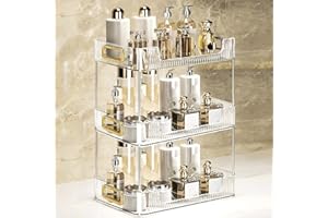 KSDSOAM Bathroom Countertop Organizer, Cosmetics Skincare Organizers Holder for Perfume, Bathroom Organizers and Storage for Dresser Vanity Tray Sink Clear, 3 Tiers