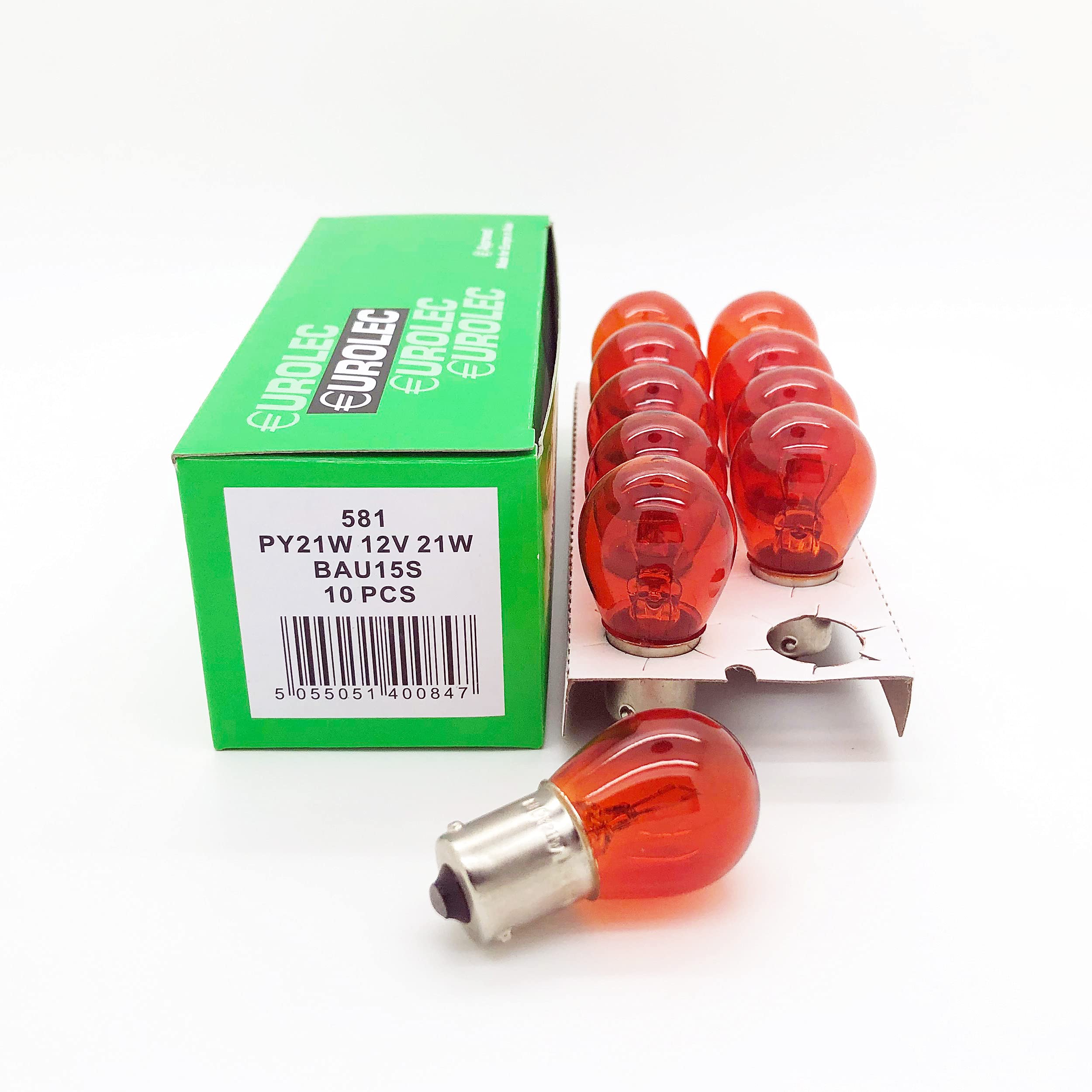 10 x Eurolec 581 PY21W BAU15S Amber Front & Rear Indicator Car Light Bulb 12v 21w